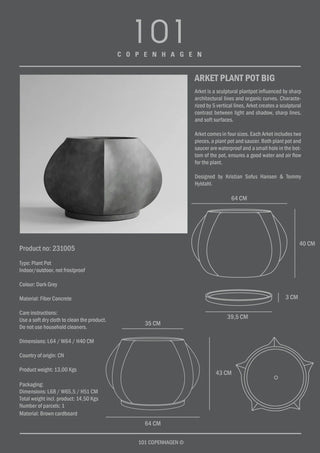 Arket Plant Pot | Big | Blumentopf | 43 cm | Dark Grey | Faserbeton | 101 Copenhagen  - GEOSTUDIO