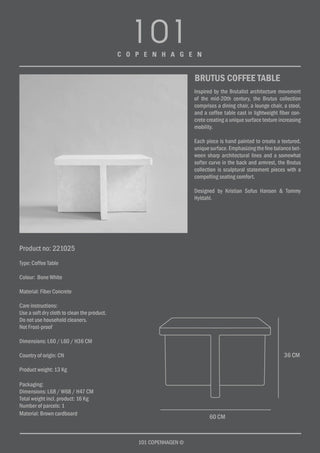 AUSSTELLUNGSSTÜCK Brutus Coffee Table | Couchtisch | 60 cm | Faserbeton | Bone White | Weiß | 101 Copenhagen - GEOSTUDIO