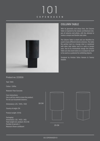 Column Table | Beistelltisch | 50 cm | Faserbeton | Coffee | 101 Copenhagen - GEOSTUDIO