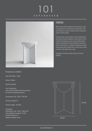Cross Table I Marble I White IBeistelltisch Marmor I Weiss I 101 Copenhagen - GEOSTUDIO