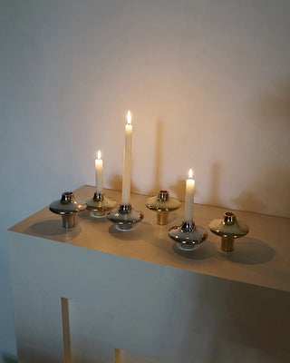 Doublet Candleholder Large | 9,5 cm | Messing | Silber | Hein Studio - GEOSTUDIO