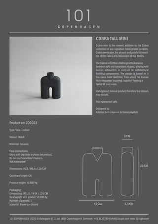 Cobra Tall Vase | Mini | 23cm | Ceramic | Glazed | 101 Copenhagen
