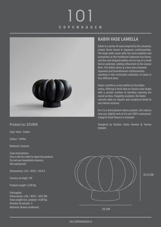 Kabin Vase Lamella | Vase | 35 cm | Keramik | Coffee | 101 Copenhagen - GEOSTUDIO