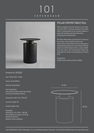 Pillar Coffee Table | Tall | Beistelltisch | Ø 45 cm | Metall | Schwarz | 101 Copenhagen - GEOSTUDIO