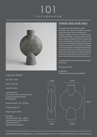 Sphere Vase Bubl | Hexa | 60 cm | Keramik | Dark Grey | Grau | 101 Copenhagen - GEOSTUDIO