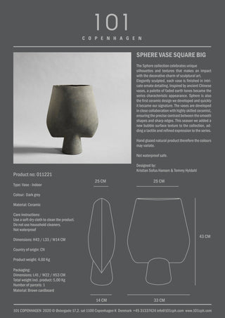 Sphere Vase Square | Big | 43 cm | Keramik | Dark Grey | Grau | 101 Copenhagen - GEOSTUDIO