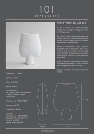Sphere Vase Square | Big | 43cm | Keramik | Bone White | Weiß | 101 Copenhagen - GEOSTUDIO