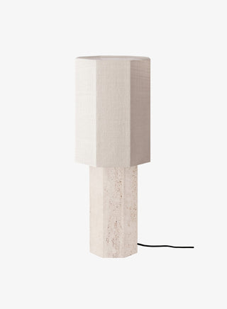 The Eight over Eight Lamp | Tischleuchte | H60 cm | Travertine | White | Grey | Brass | Louise Roe - GEOSTUDIO