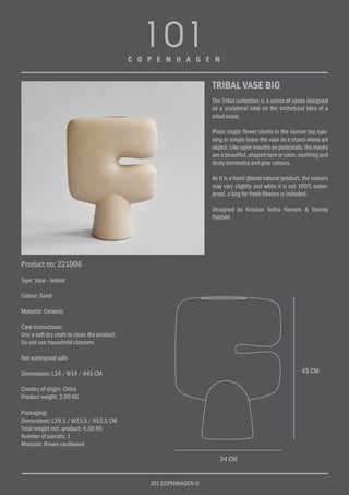 Tribal Vase Big I 45cm I Keramik | Sand | Beige | 101 Copenhagen - GEOSTUDIO